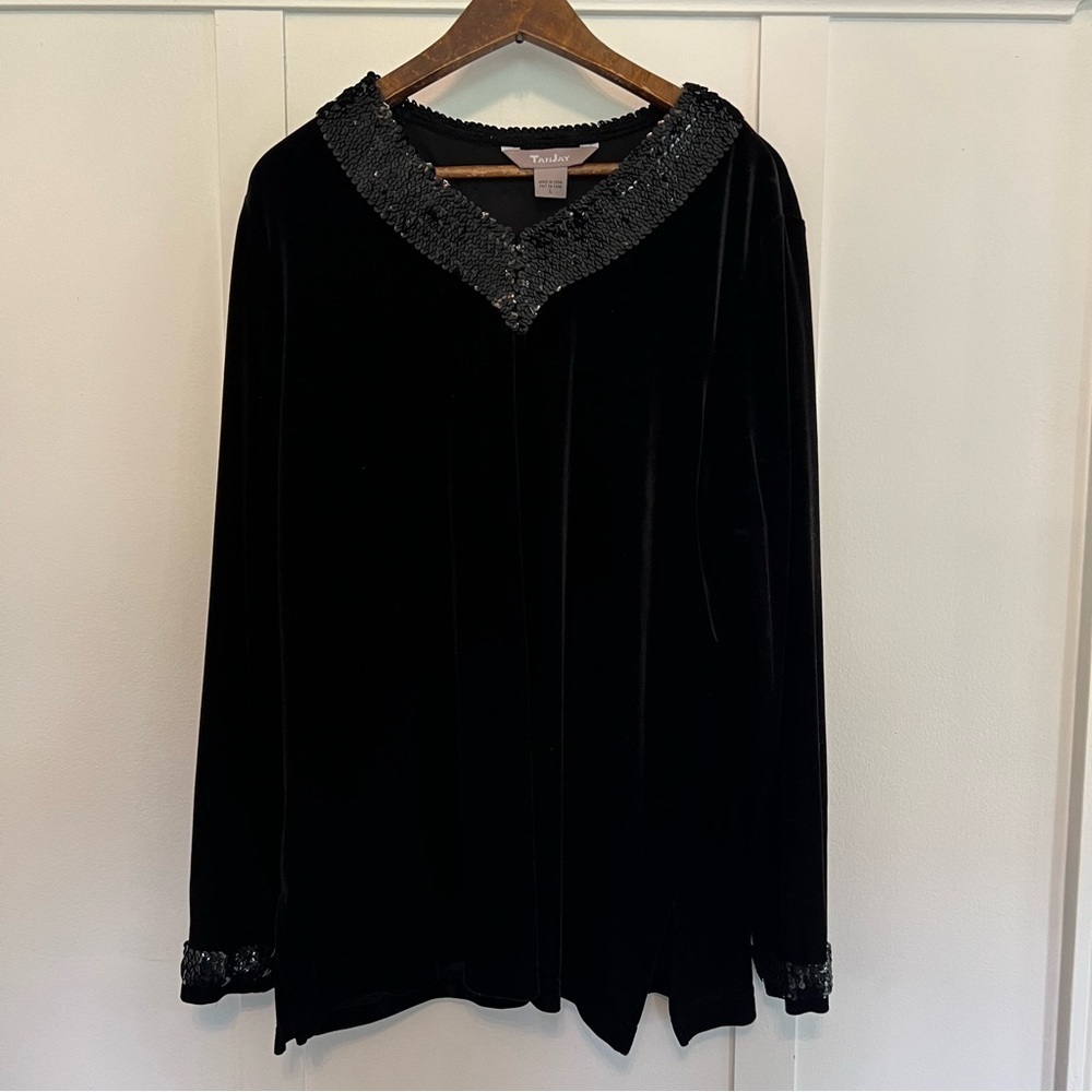 Women’s Large Velour Black Lounge Top with Sequin Details - Picture 4 of 8